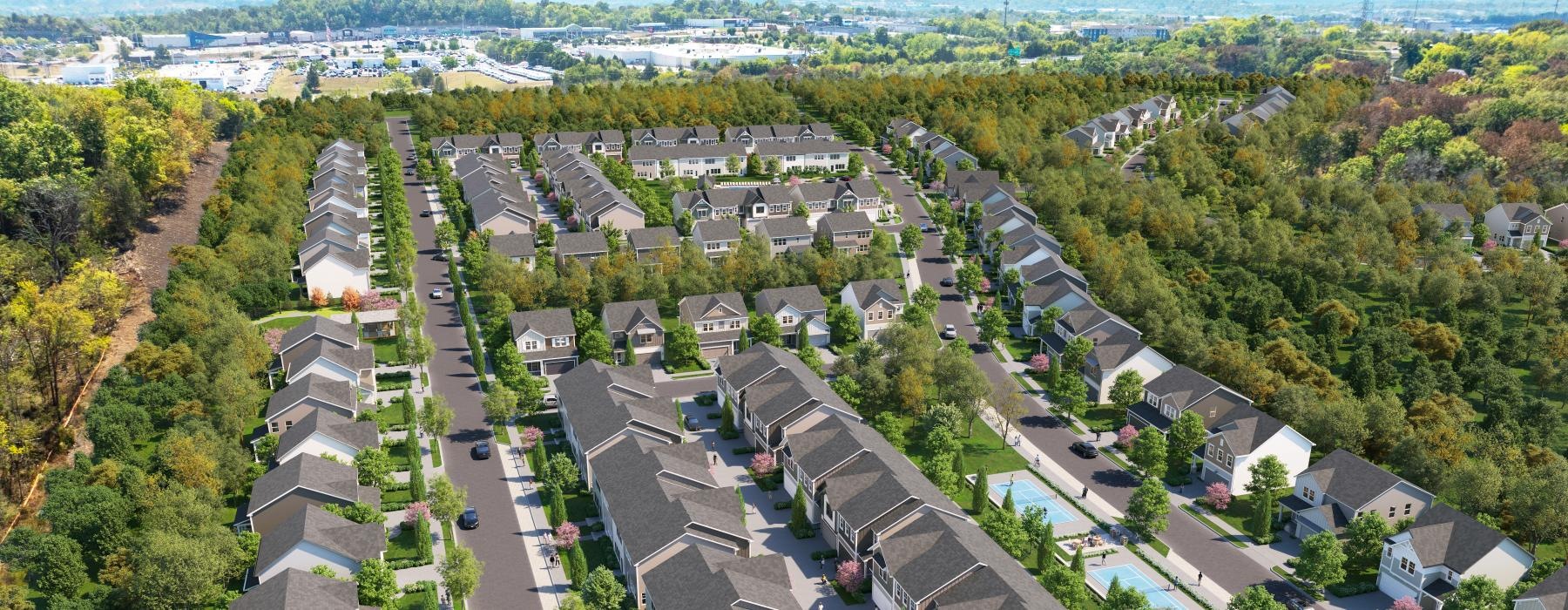a city with many buildings and trees